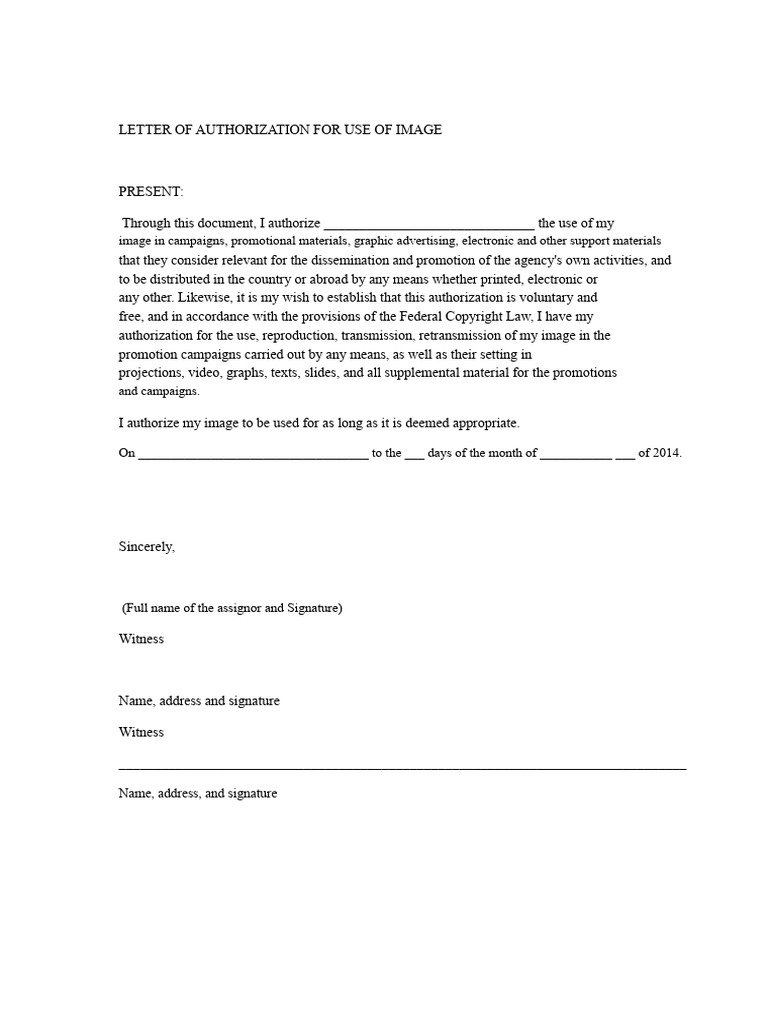 Letter of Authorization For Image Use 1 | PDF