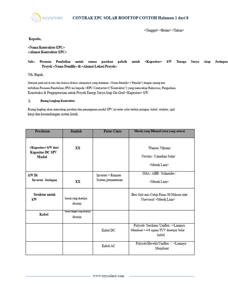 Contoh Kontrak EPC Solar Rooftop | PDF