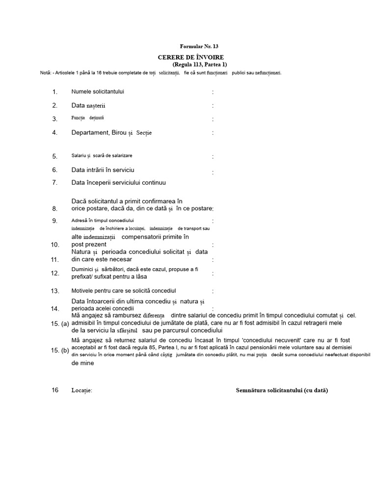 Formular Nr. 13 Cerere de Concediu | PDF