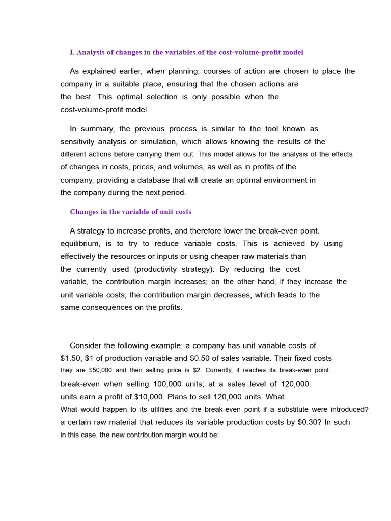 Analysis of Changes in The Variables of The Cost Volume Profit Model ...