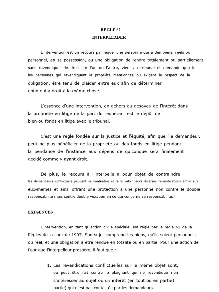 Règle 62 : Procédure d'Interpleader | PDF | Perquisition | Justice