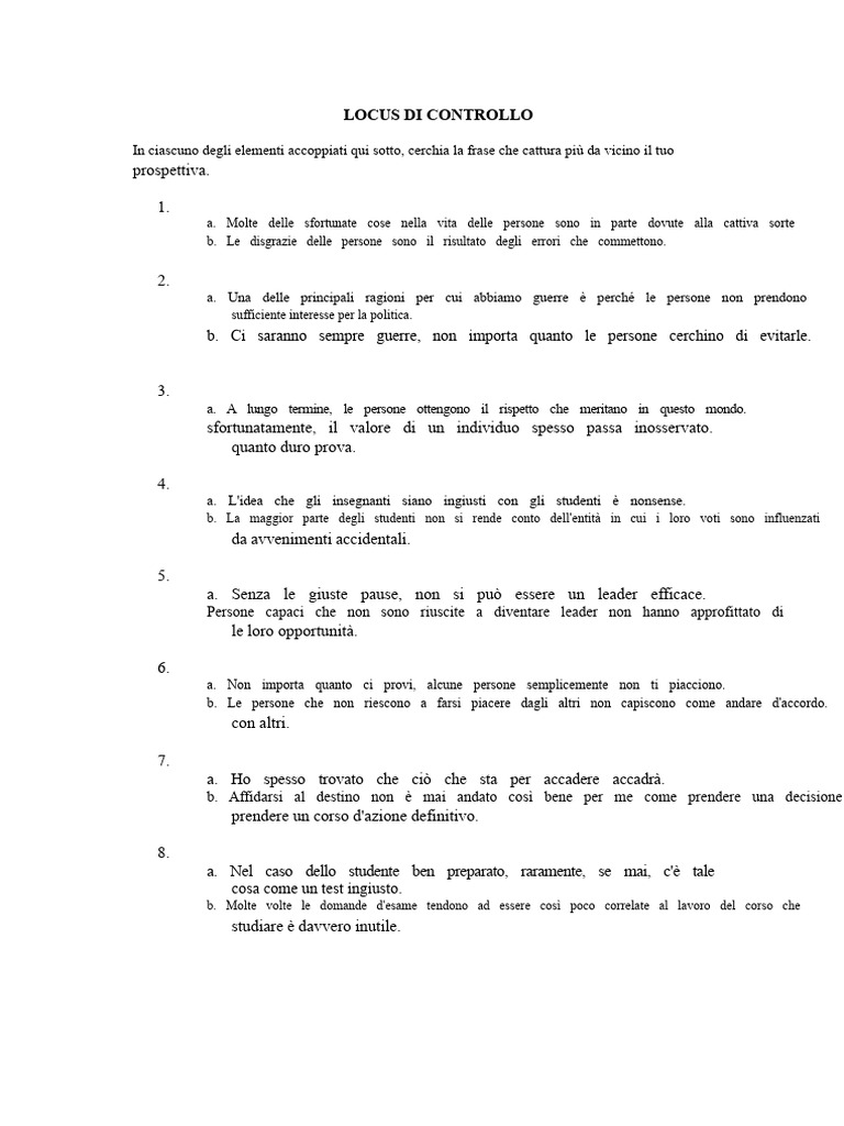Valutazione Del Locus of Control | PDF