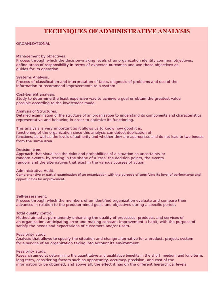 Administrative Analysis Techniques Guide | PDF | Decision Making | Cost ...
