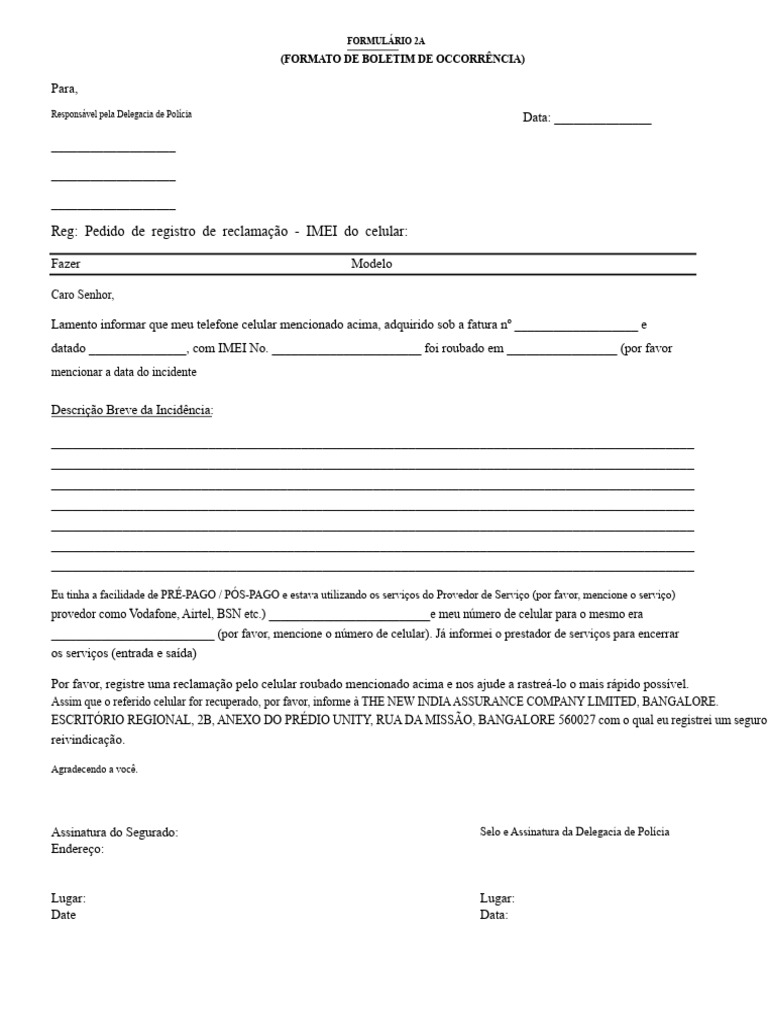 Carta de Queixa À Polícia | PDF | Celulares