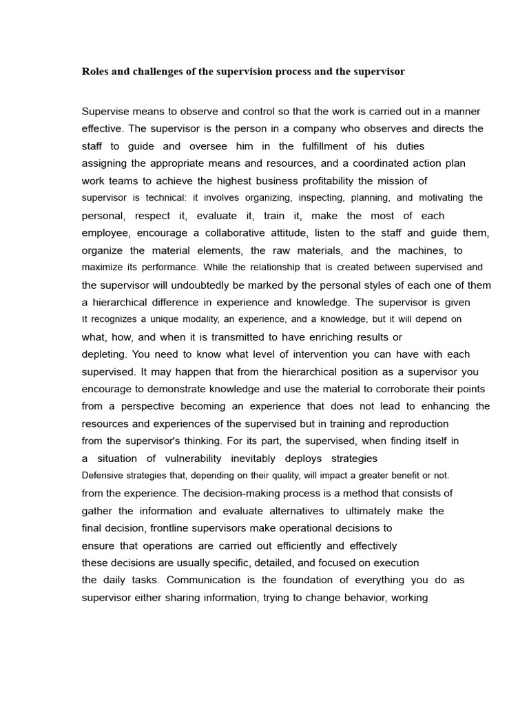 Roles and Challenges of The Supervision Process and The Supervisor ...