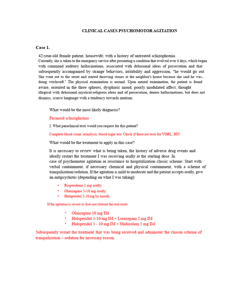 Clinical Cases of Agitated Patient | PDF | Schizophrenia | Delusion