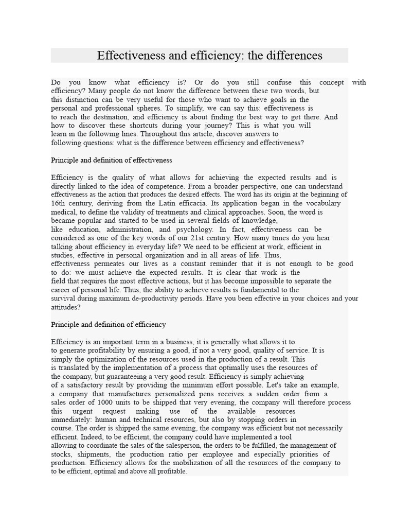 Understanding Efficiency vs Effectiveness | PDF | Efficiency | Goal