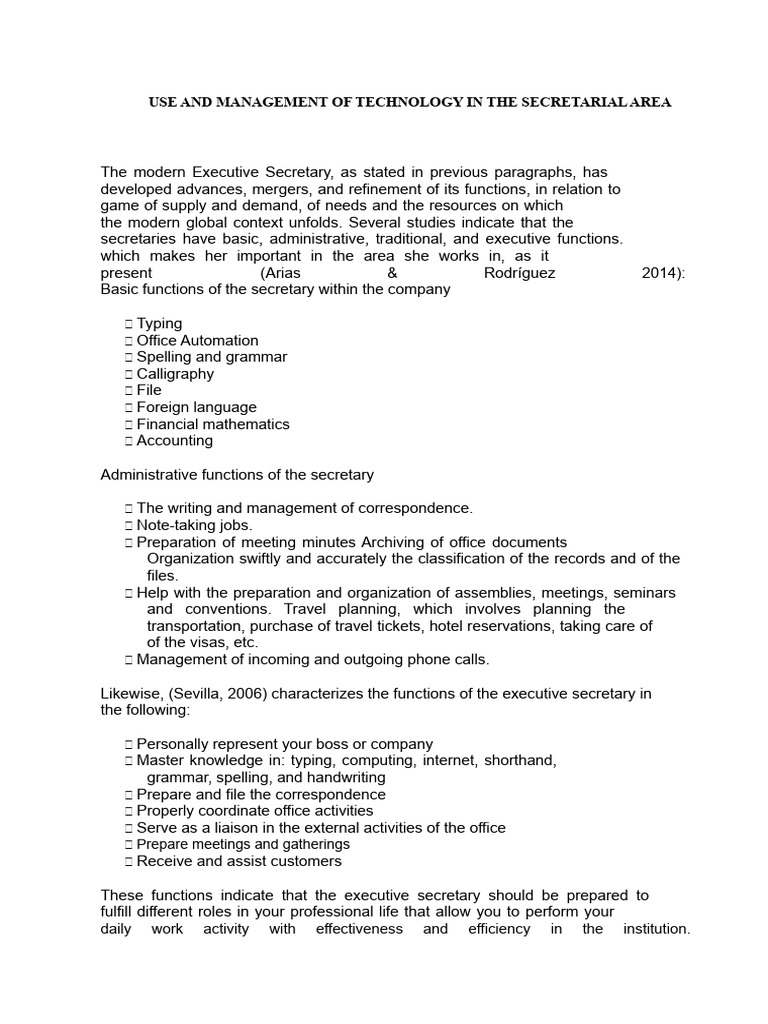 Technology Management in Secretarial Roles | PDF | Secretary ...