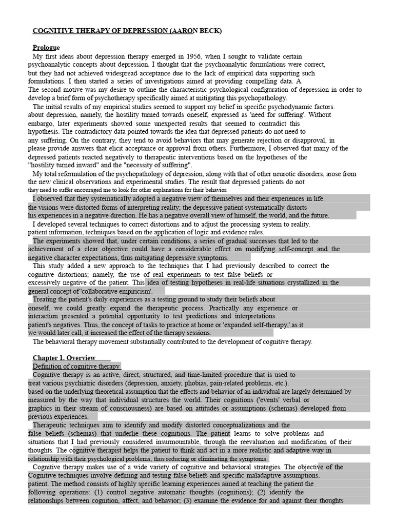 Cognitive Therapy for Depression Explained | PDF | Psychotherapy ...