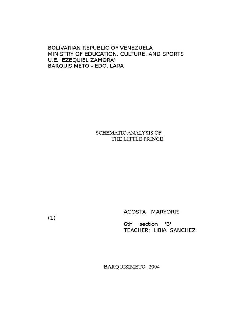 Schematic Analysis of The Little Prince | PDF | The Little Prince
