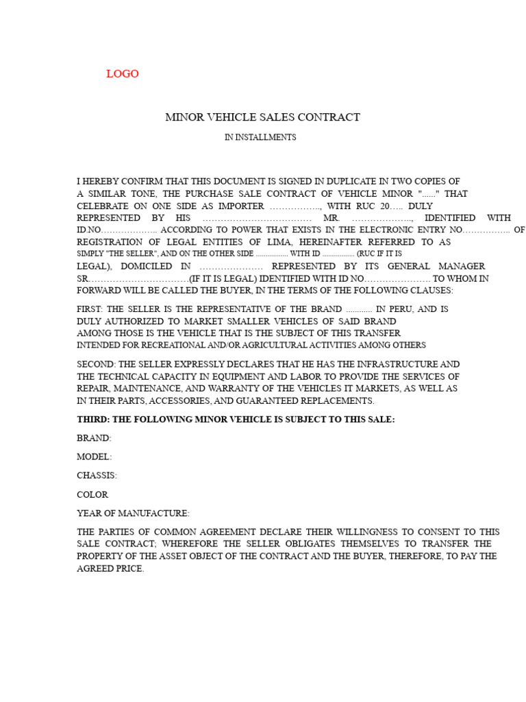 Model Contract For Installment Sale of Vehicle | PDF | Receipt ...