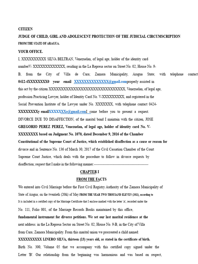 Divorce Request Due to Disaffection | PDF | Divorce | Marriage