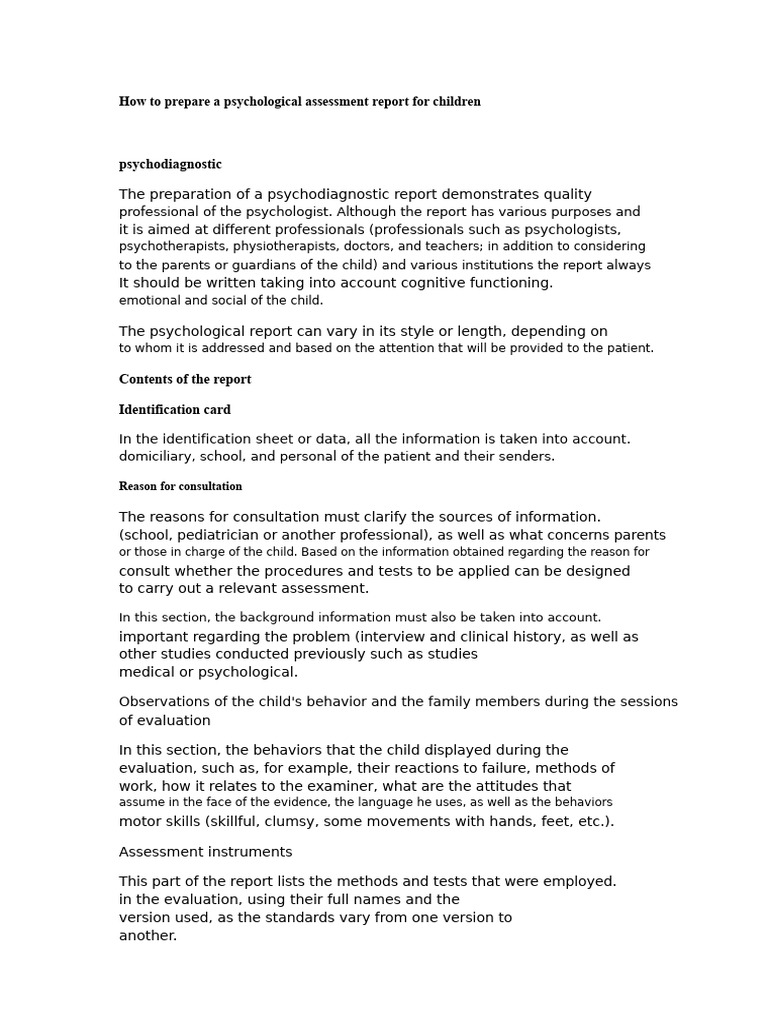 Child Psychological Assessment Report Guide | PDF | Psychology ...