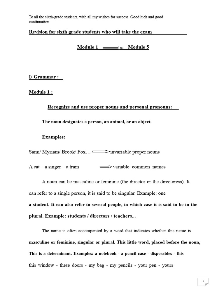 6th Grade Grammar Revision | PDF | Verb | Noun