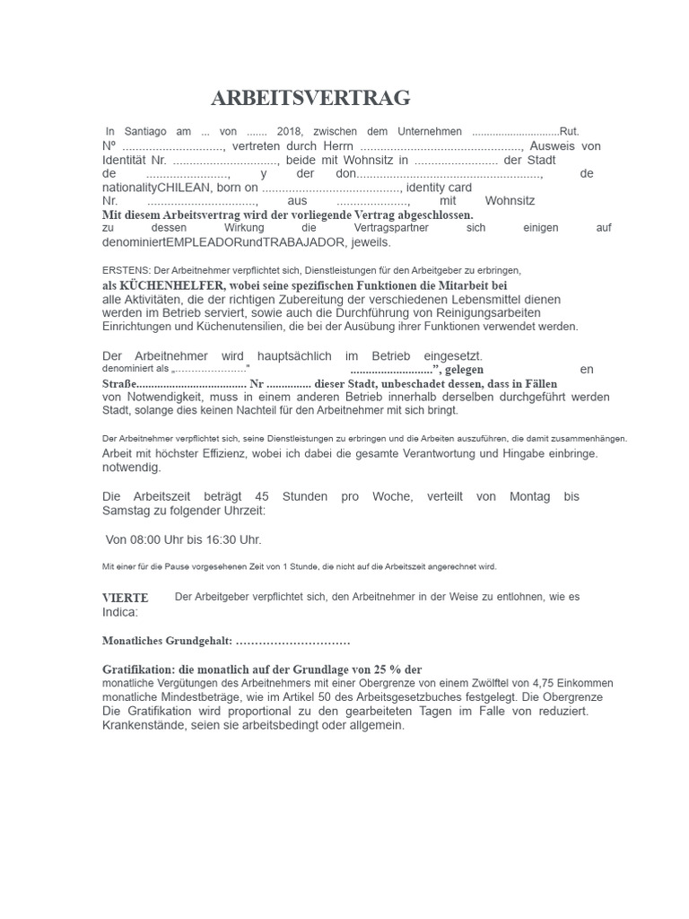 Arbeitsvertrag Küchenhilfe | PDF