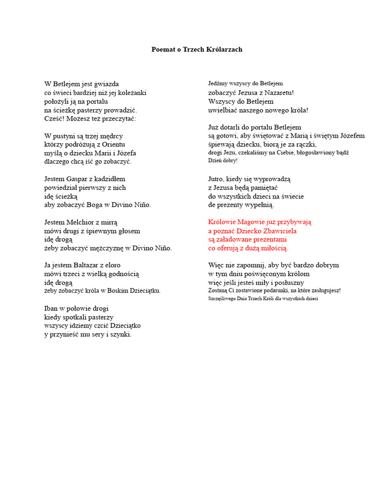 Wiersz o Trzech Królach | PDF