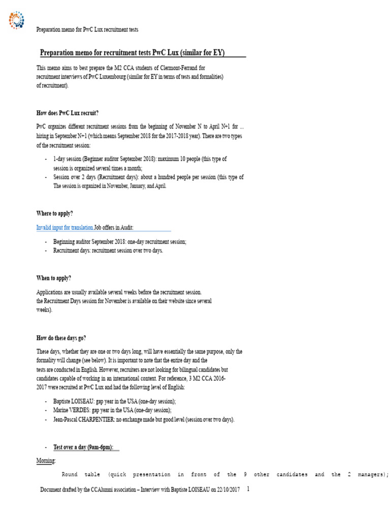 PwC Luxembourg Recruitment Test Guide | PDF | Cost Of Living | Recruitment