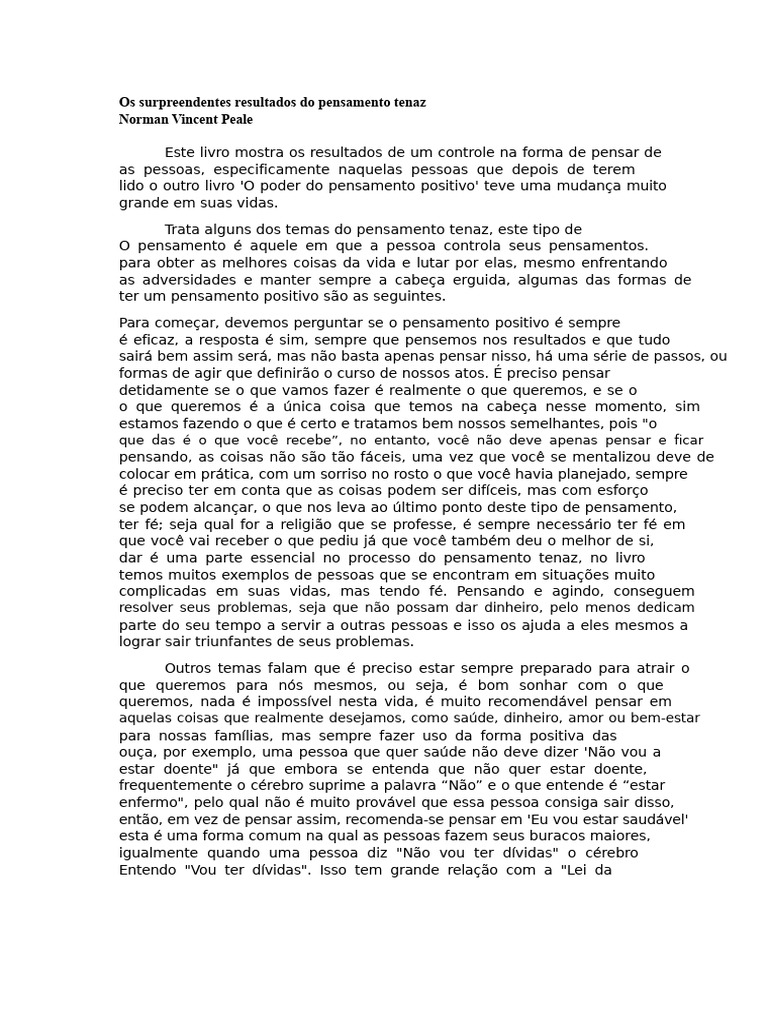 Poder do Pensamento Tenaz e Positivo | PDF | Pensamento | Fé