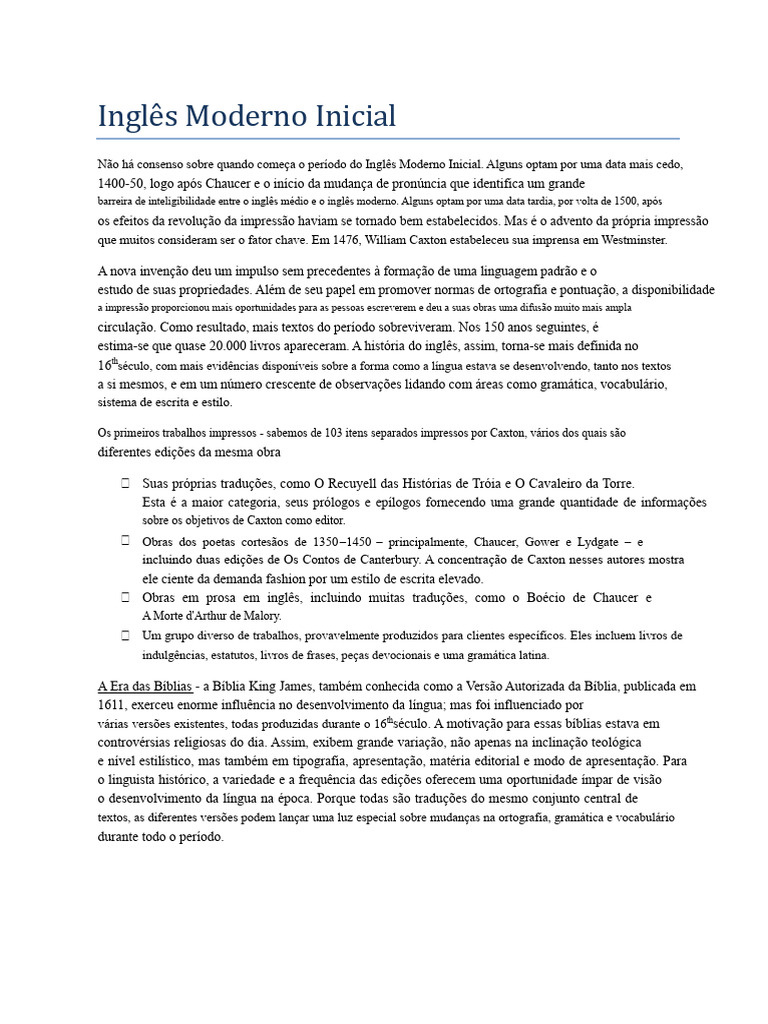 Evolução do Inglês Moderno Inicial | PDF | Língua inglesa | Prensa móvel