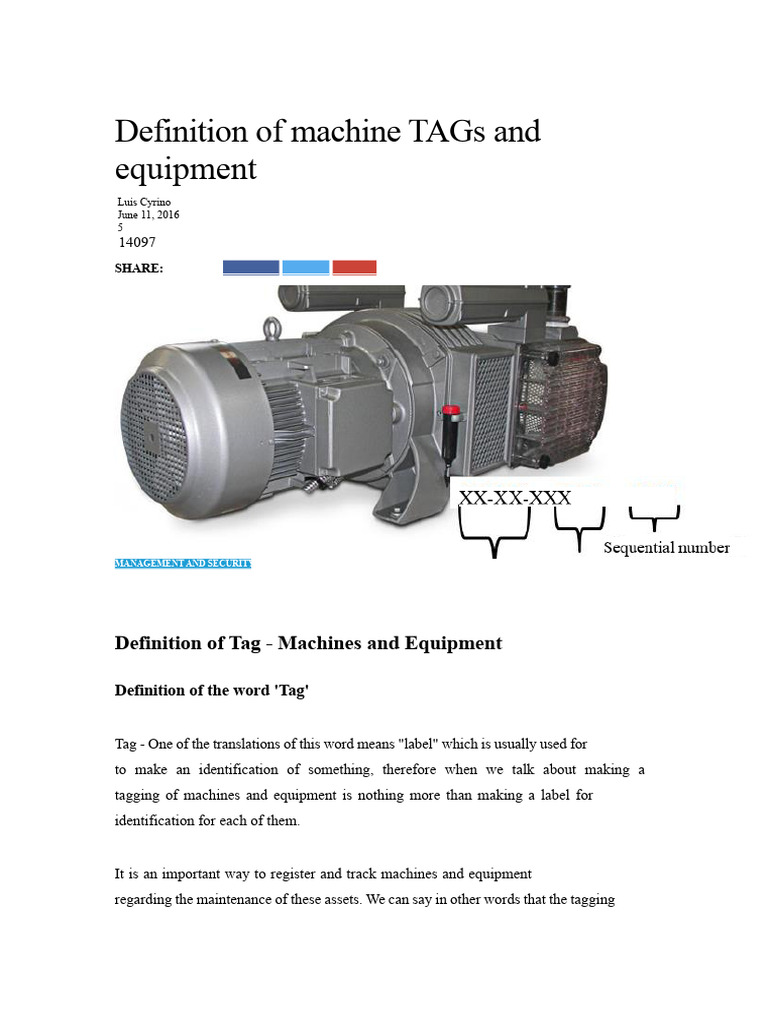 Definition of Machinery and Equipment TAG | PDF | Instrumentation