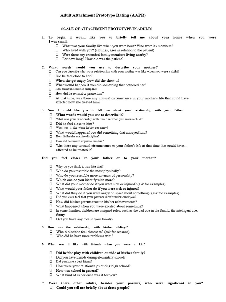 Adult Attachment Prototype Assessment | PDF | Attachment Theory | Grief