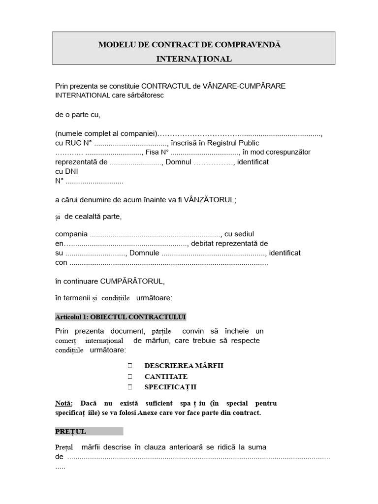 Model Standard de Contract de Vânzare Internațională | PDF