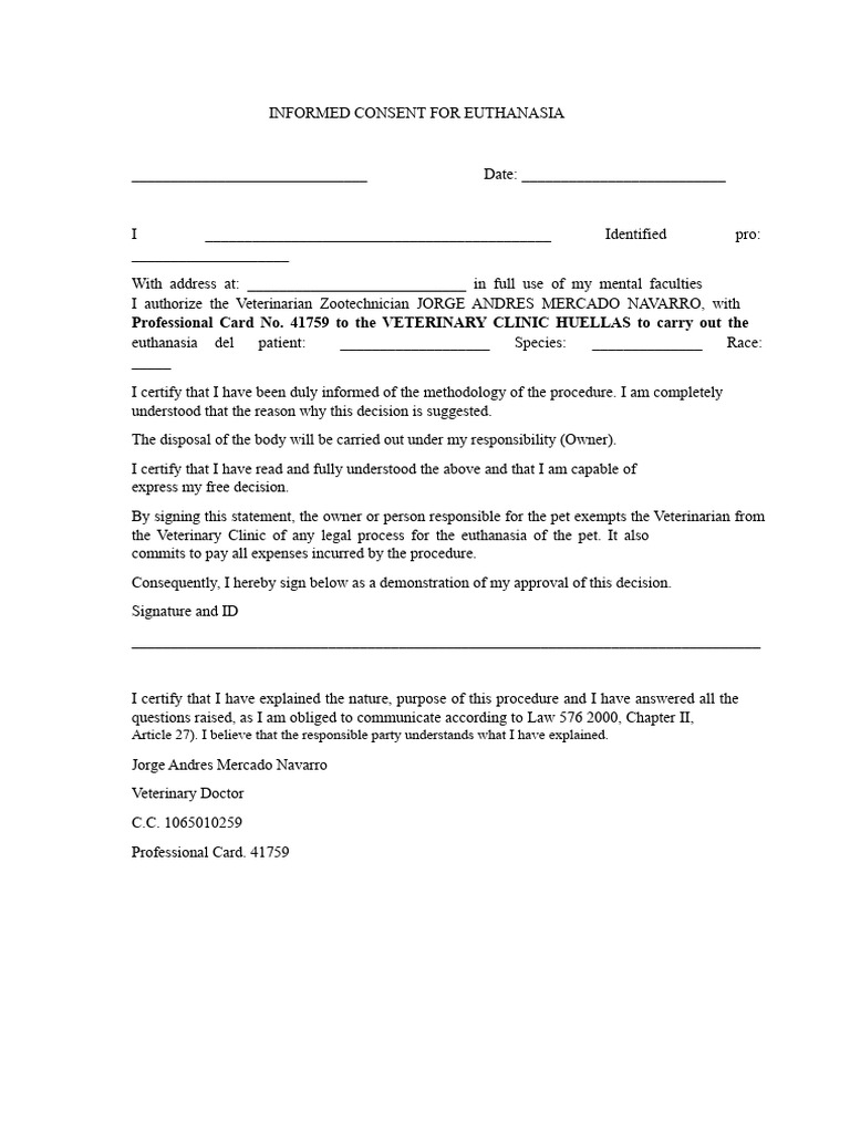 Euthanasia Informed Consent Form | PDF