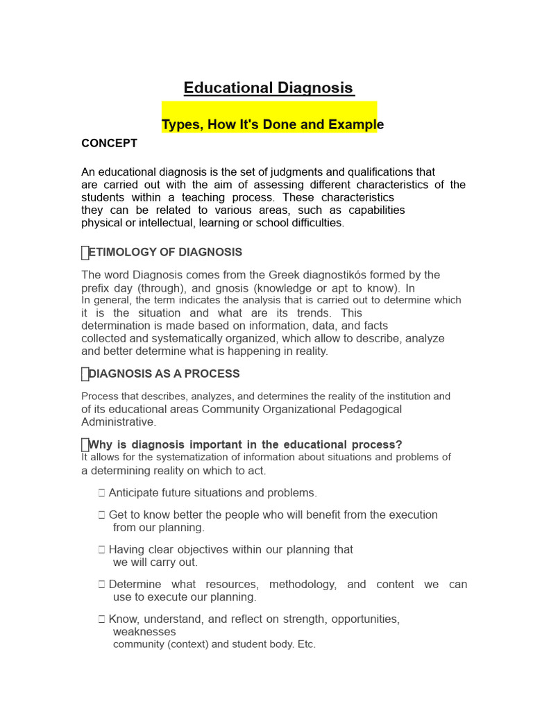 Educational Diagnosis Overview | PDF | Medical Diagnosis | Evaluation