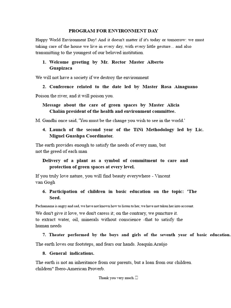 World Environment Day Program Highlights | PDF