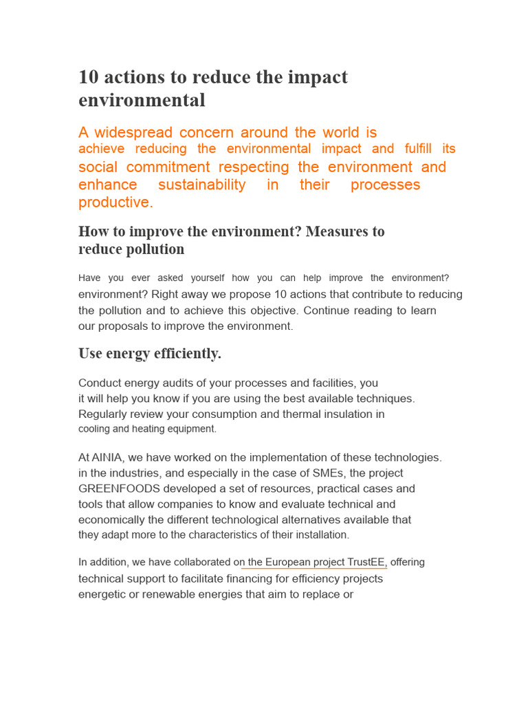 10 Actions to Reduce Environmental Impact | PDF | Occupational Safety ...