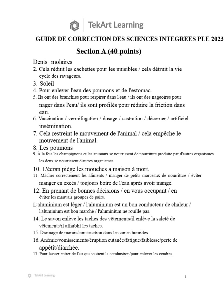 Guide de Correction Sciences Intégrées 2023 | PDF | Eau | Fer