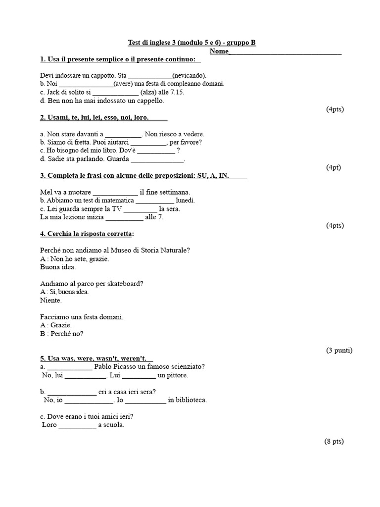 Messaggi 1 - Modulo 5 e 6 Test 3 Gruppo B | PDF