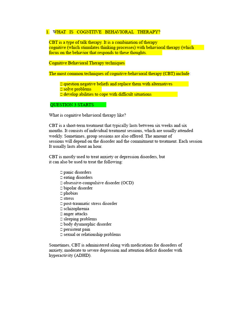 Cognitive Behavioral Therapy | PDF | Cognitive Behavioral Therapy ...
