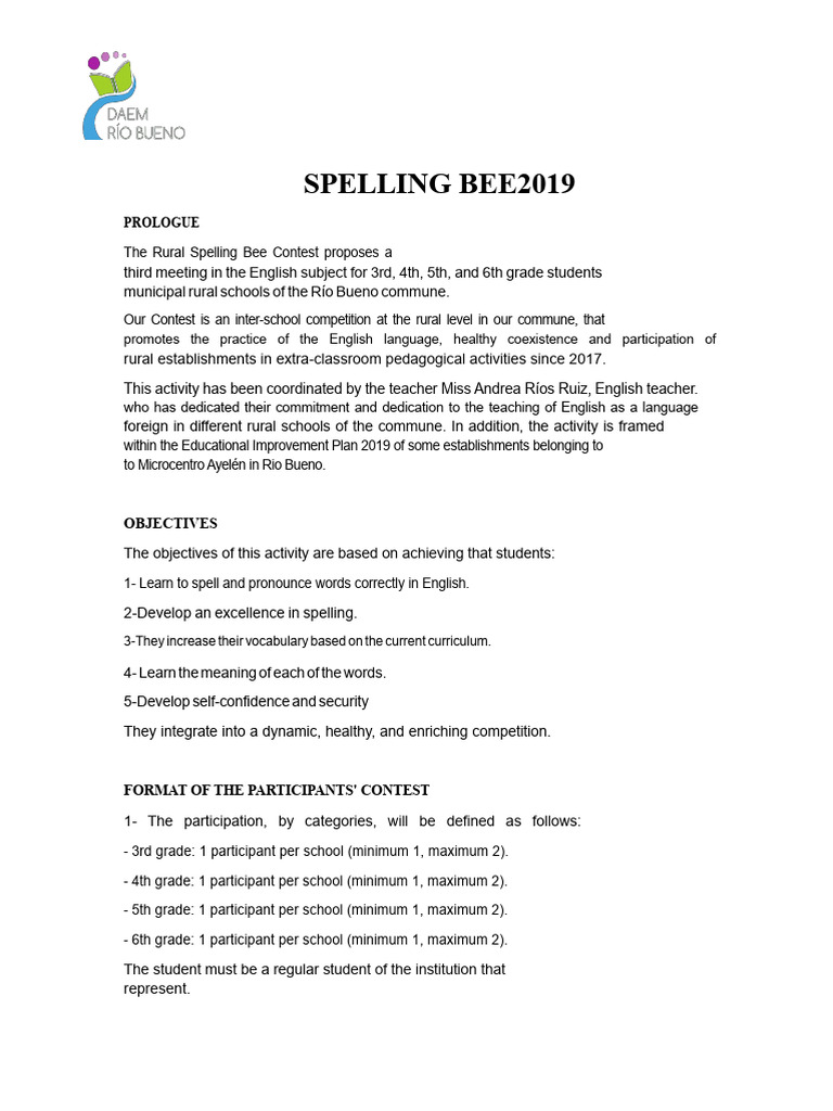 SPELLING BEE 2019 project | PDF | English Language | Human Communication