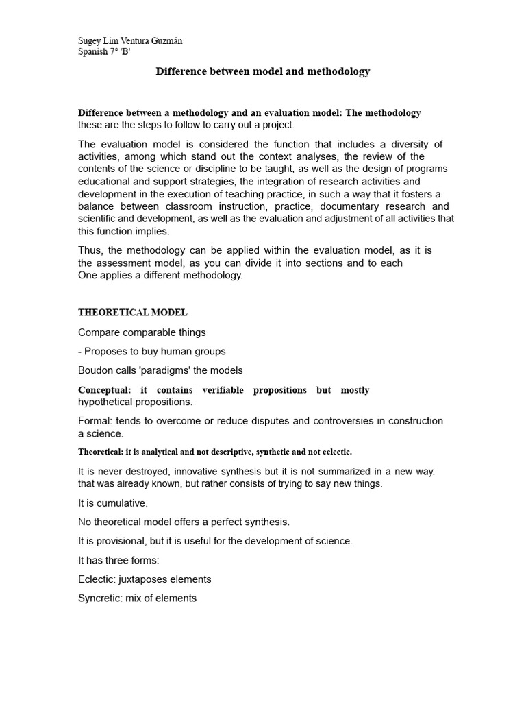 Difference Between Model and Methodology | PDF | Methodology | Reason