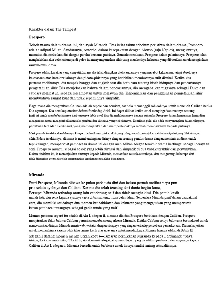Karakter Utama dalam The Tempest | PDF