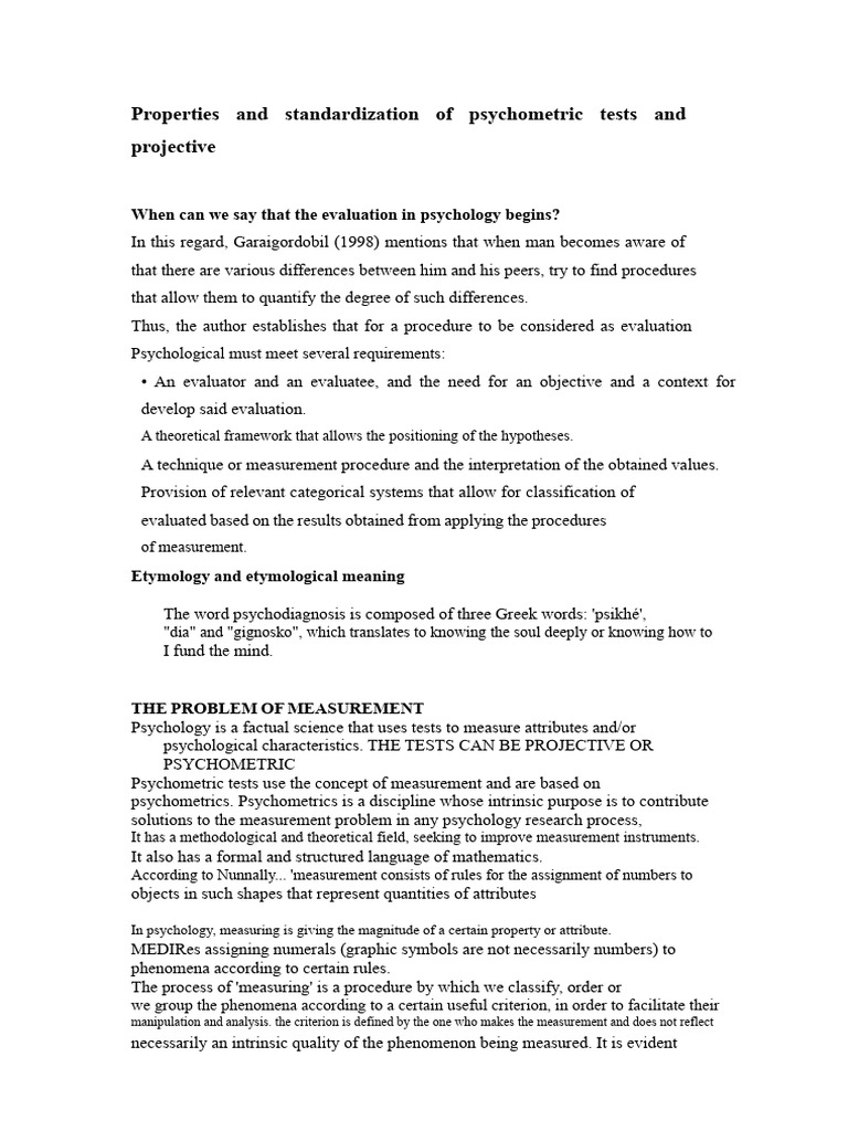 Properties and Standardization of Psychometric and Projective Tests ...