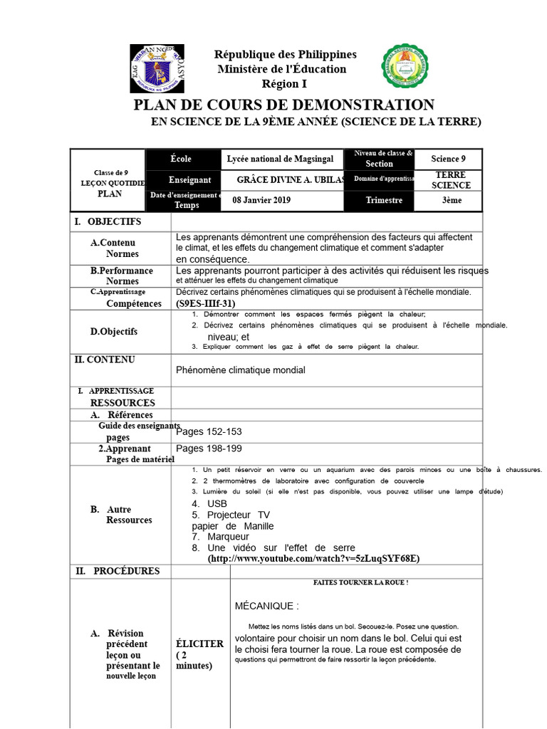 Plan de cours : Science de la Terre 9e | PDF | Vitesse | Accélération