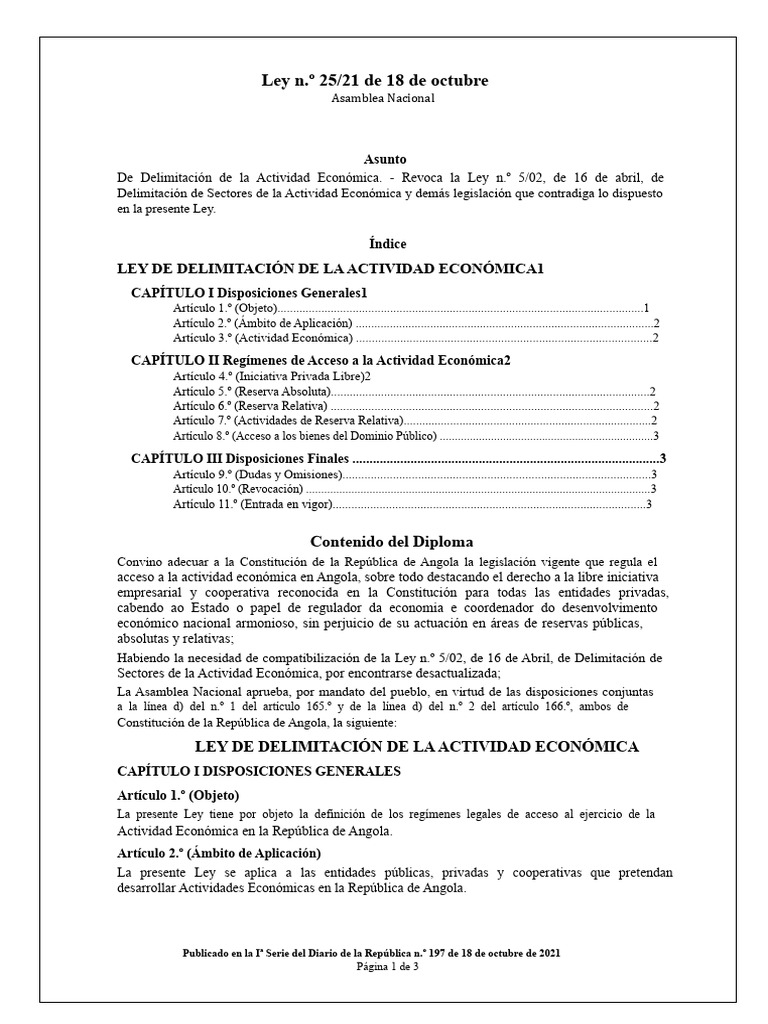 Ley 2521 de Delimitación de La Actividad Económica | PDF ...