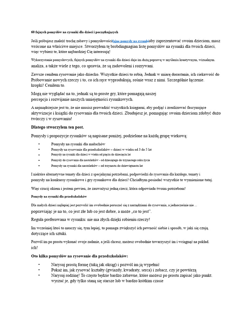 60 Fajnych Pomysłów Na Rysunki Dla Dzieci I Początkujących | PDF