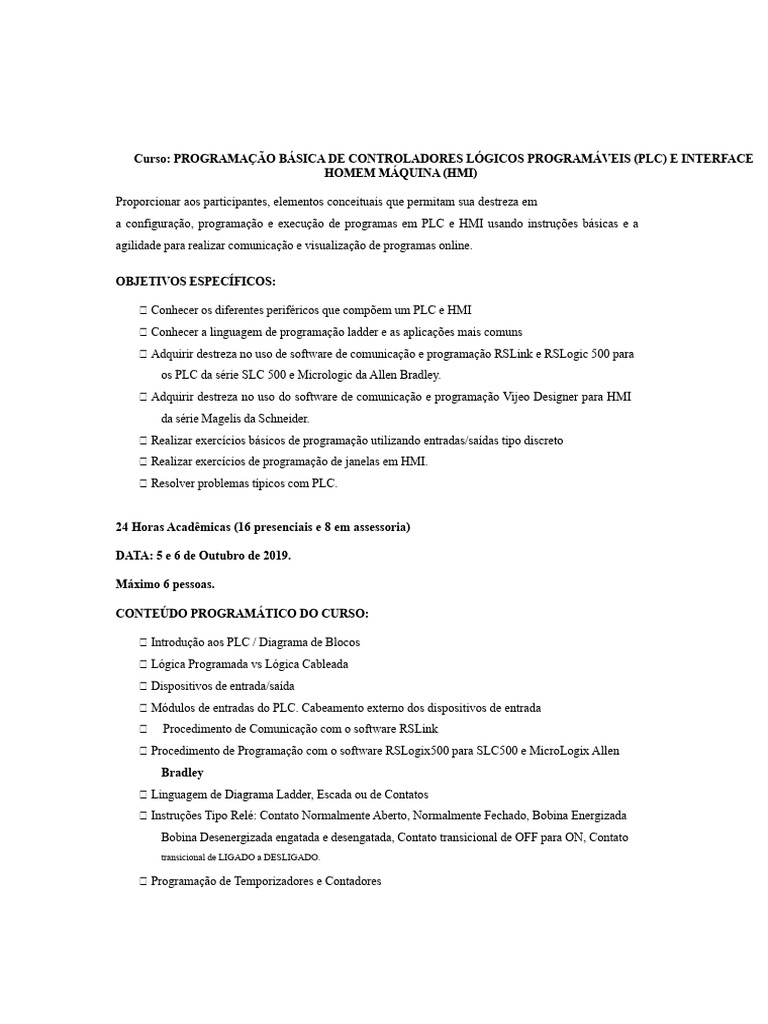 Curso de Programação PLC e HMI | PDF | Controlador lógico programável ...