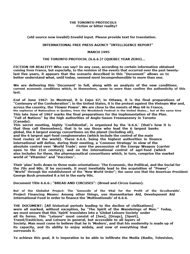 The Toronto Protocols: A Global Conspiracy | PDF | Multinational ...