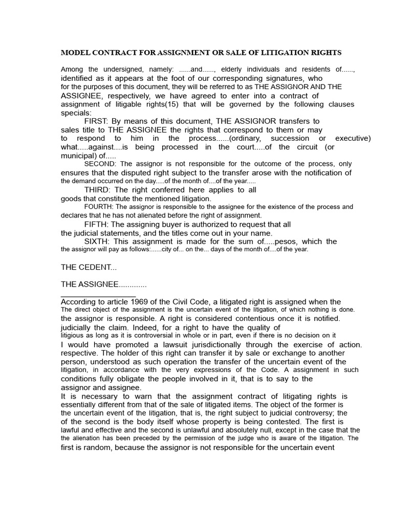 Litigation Rights Assignment Contract | PDF | Assignment (Law) | Lawsuit