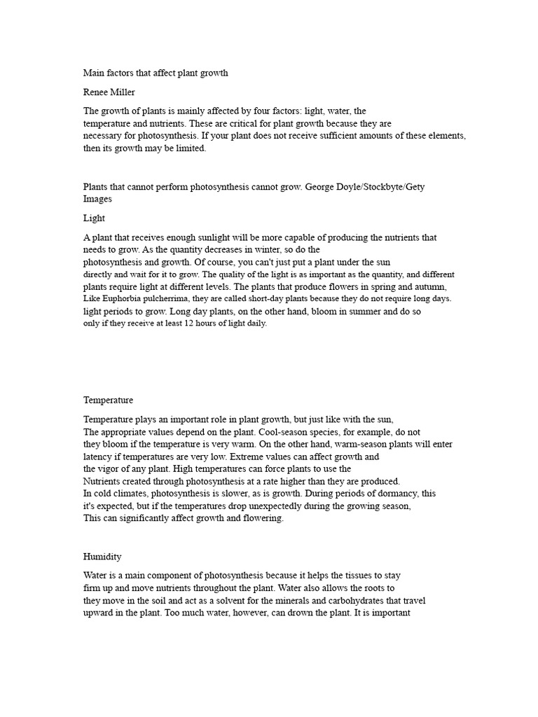 Key Factors Influencing Plant Growth | PDF | Soil | Plant Nutrition