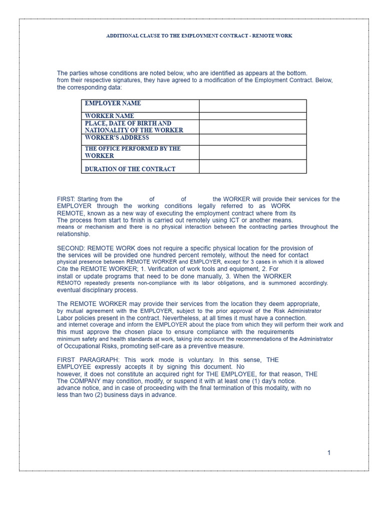 Remote Work Employment Contract Addendum | PDF | Employment | Salary