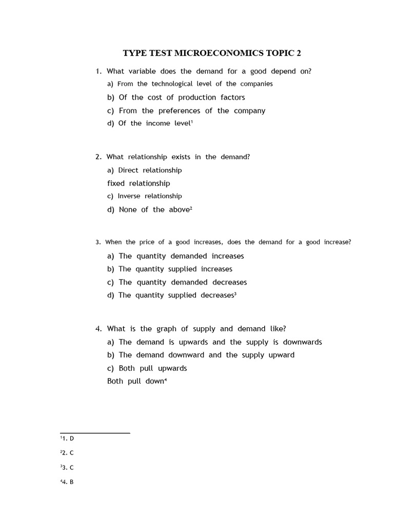 Microeconomics Demand and Supply Quiz | PDF | Demand | Supply (Economics)