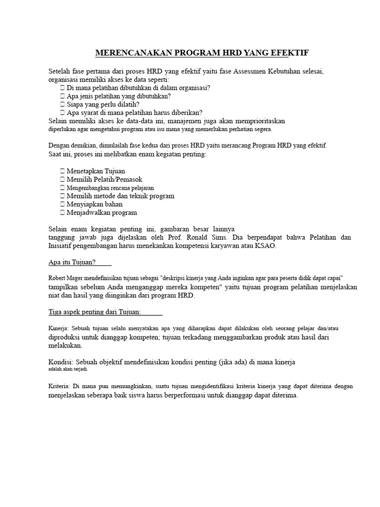 Merancang Program HRD Efektif | PDF