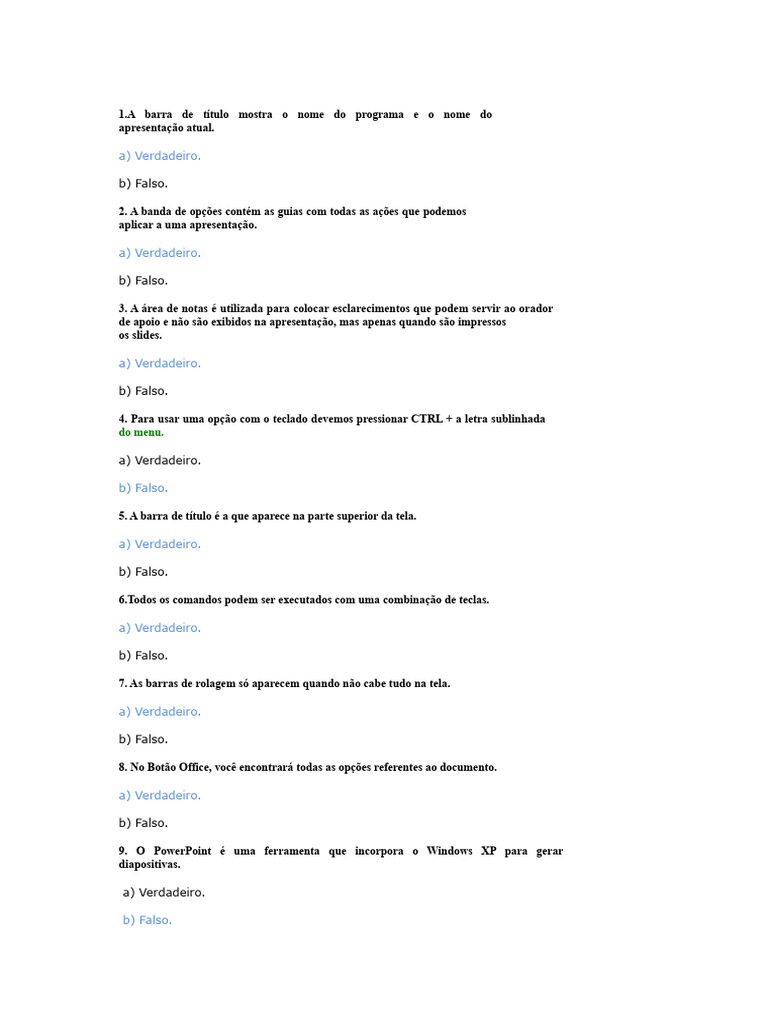 Perguntas PowerPoint | PDF | Botão Ctrl | Teclado de computador