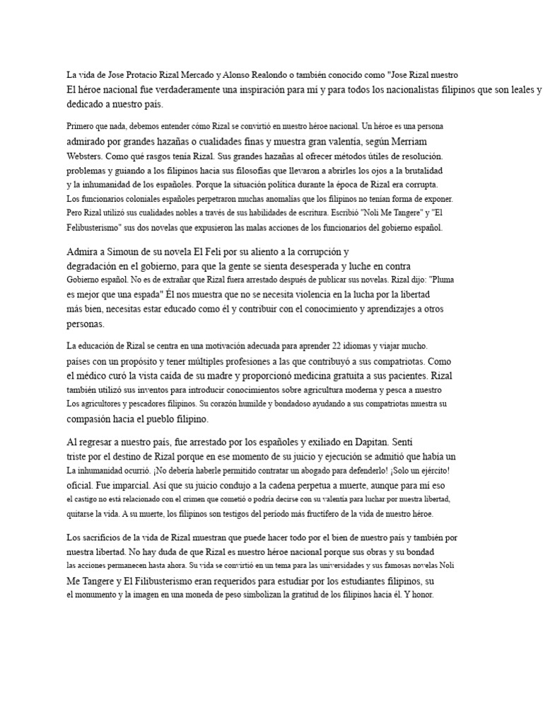 Trabajo de Reflexión Sobre RIZAL - WPS Office | PDF | Filipinas