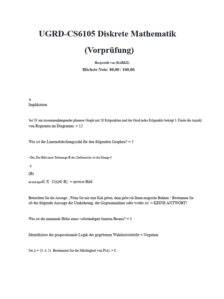 UGRD CS6105 Diskrete Mathematik | PDF